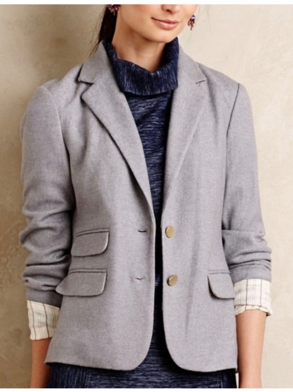 Anthropology Cartonnier women size 8 Light Gray Notch-Lapel Wool-Blend Blazer
